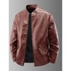 Men's Slim Fit Genuine Leather Jacket with Stand Collar and Velvet Lining - Casual Motorcycle Outerwear
