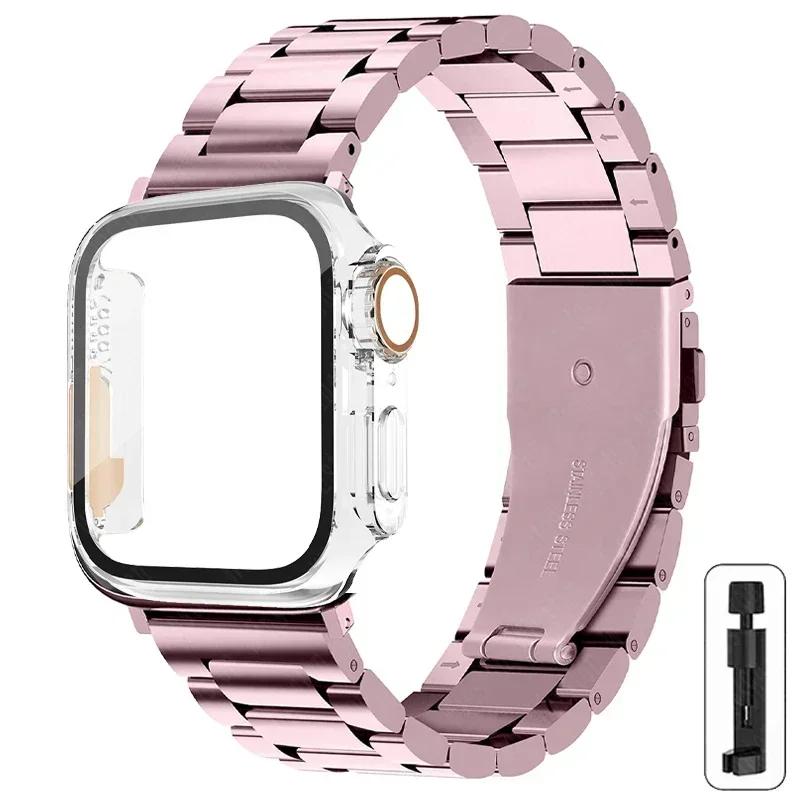 Armband i rostfritt stål + Ultrafodral för Apple Watch-band 10 42 mm 46 mm 44 mm 45 mm 41 mm 40 mm metallarmband för iwatch-serien 9 8 7 6 SE