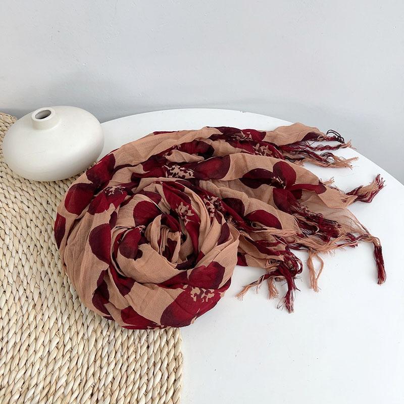 

Ins Flower Print Cotton Scarf Women Shawls And Wraps Lady Travel High Quality Large Vintage Scarves 110*220cm 220cm