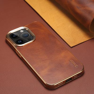 High End Business Retro Oil Wax First Layer Leather Turnkey Electroplating Case For Iphone 16 15 14 Plus 13 12 Pro Max Cases