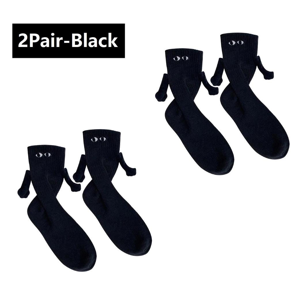 1/2Pair Fashion Socks for Adult Funny Magnetic Hand in Hand Black White  Mid-Tube Socks Cartoon Couple Socks Holiday Party Gifts
