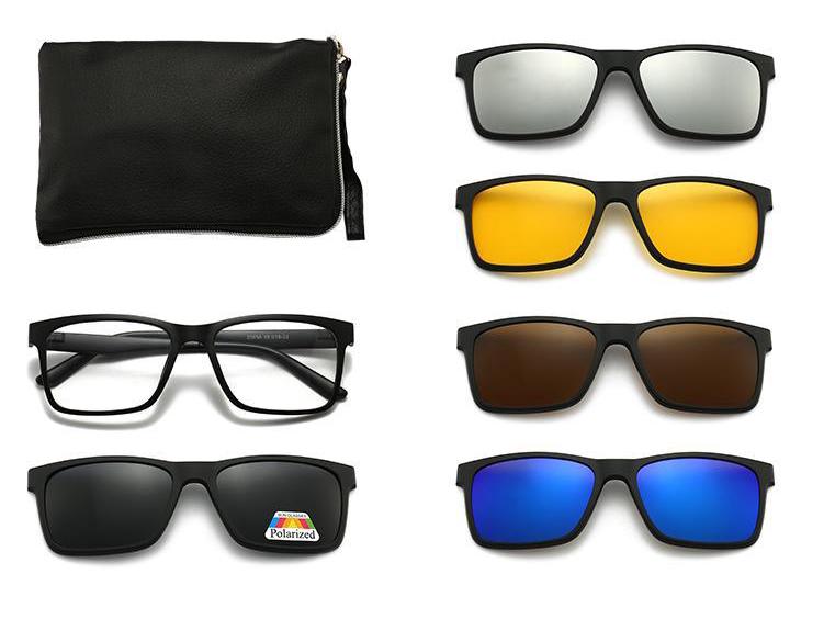 Clip-on Glasses Set: Includes 5 Polarized Lenses, Compatible with Myopia TR90 Retro Magnetic Sunglasses
