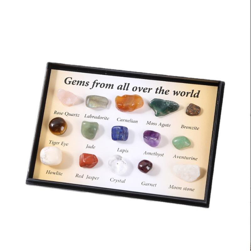 

15 комплектов полированных катящихся камней, хрусталя, нефрита, полудрагоценных камней, образцов руды, научно-популярных украшений разноцветный