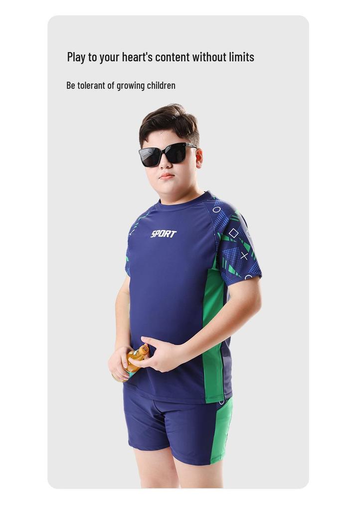 Plus Size Boys' Two-Piece Swimwear Set: Teen Swim Trunks & Top