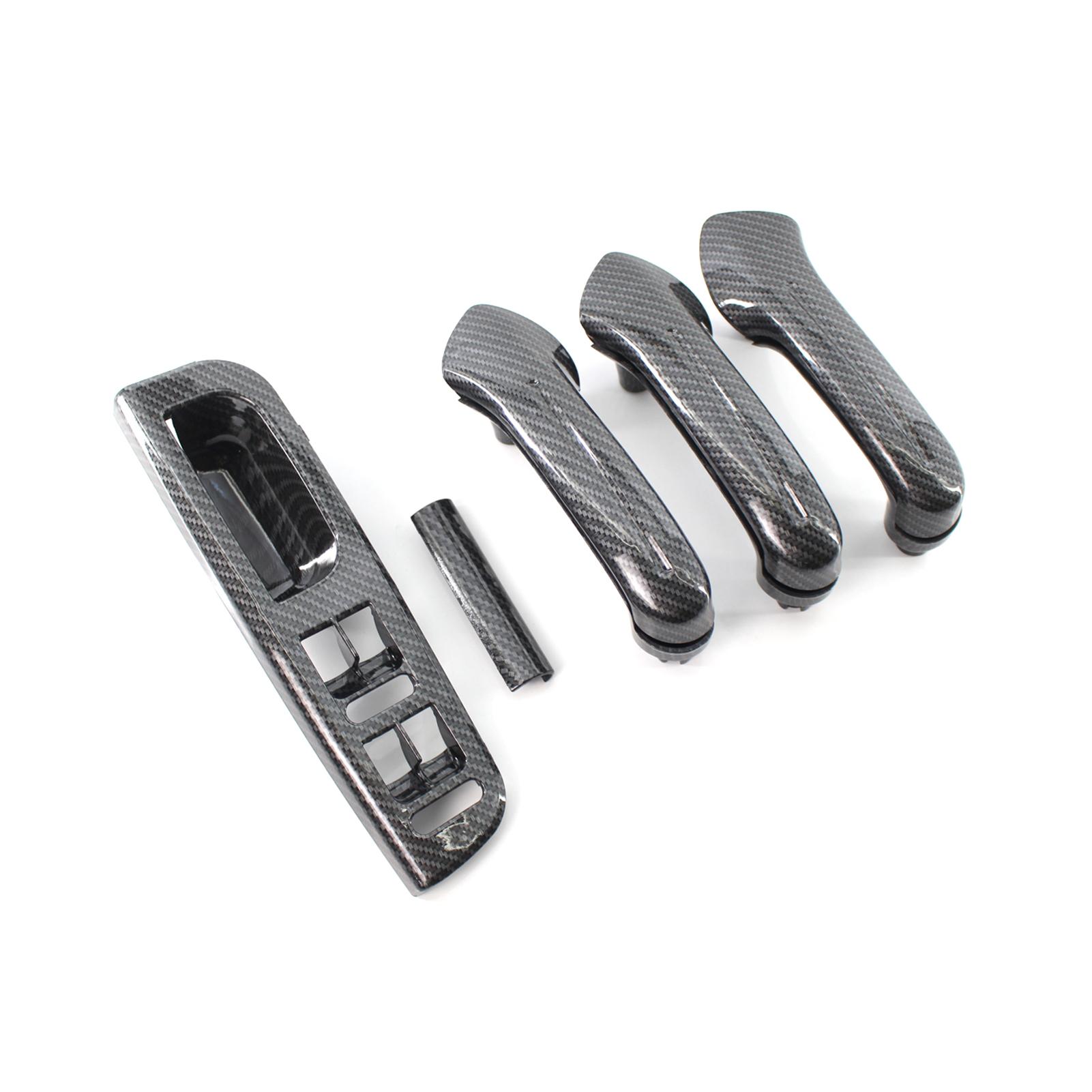 

Car Carbon Grain Master Window Switch Control Panel Trim Bezel + 3 Interior Door Grab Handle Set for VW MK4 1999 2004