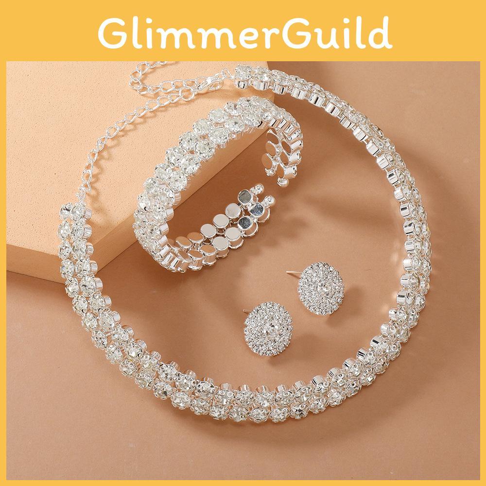 Double Layer Bridal Jewelry Set With Water Diamonds Pendant And Bracelet For Women