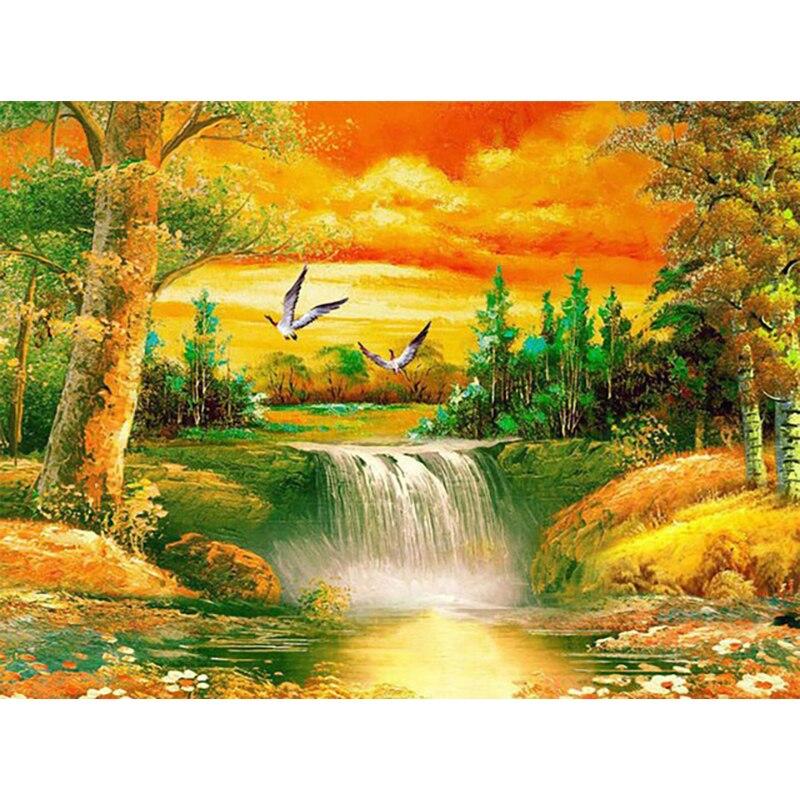 New 5D DIY Diamond Painting Waterfall Diamond Embroidery Landscape Cross Stitch Full Round Drill Crafts Home Decor Gift