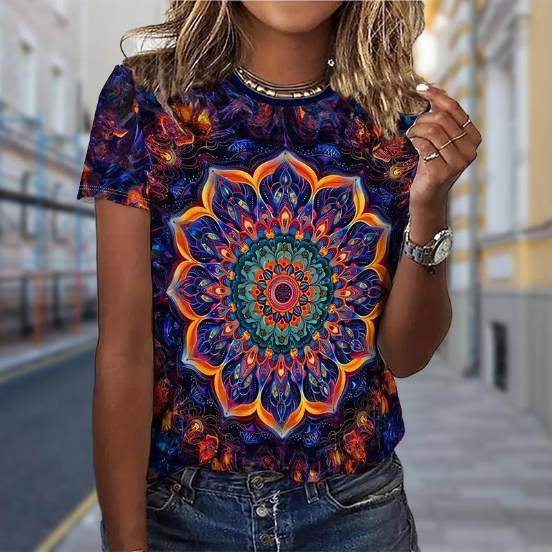 

Модная женская футболка с ослепительным узором, забавная повседневная футболка с короткими рукавами и круглым вырезом, летняя женская футболка 6XL фиолетовый
