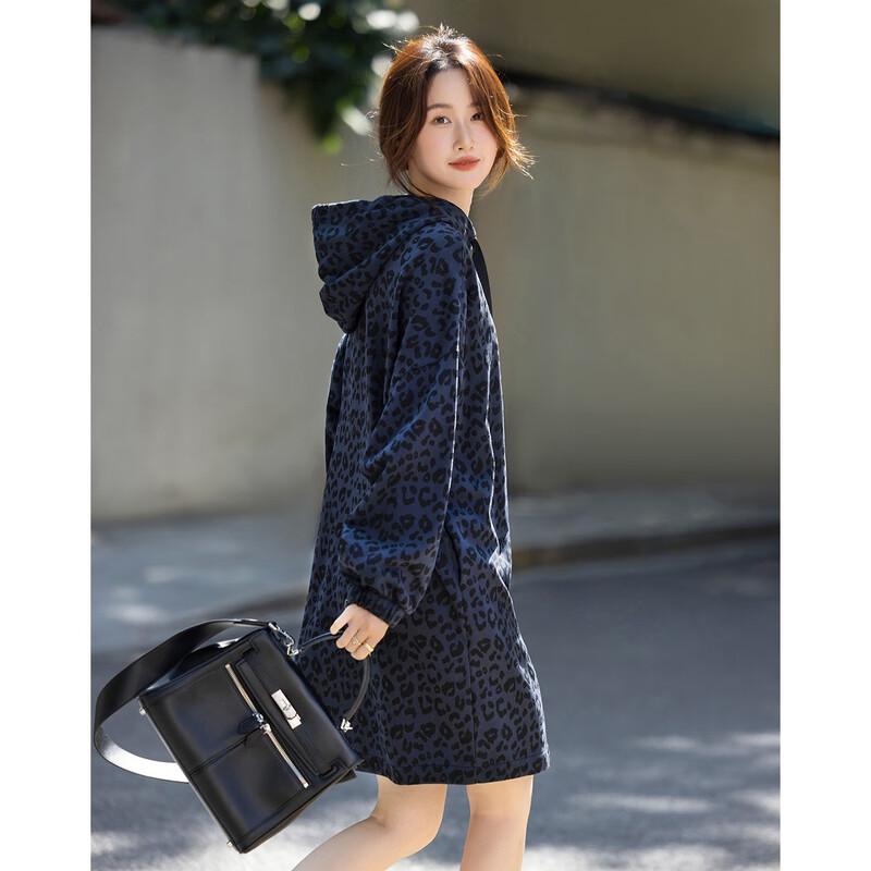 Demana Leopard Print Hooded Sweatshirt Dress L