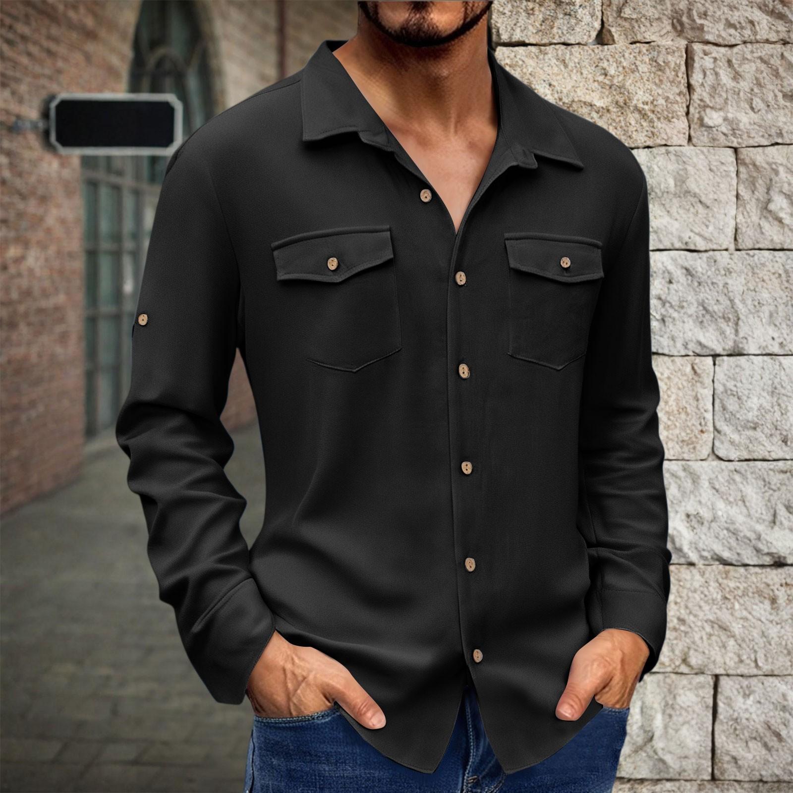 Men s Casual Striped Turn-Down Collar Button-Down Shirt - Business Casual Top XXXL