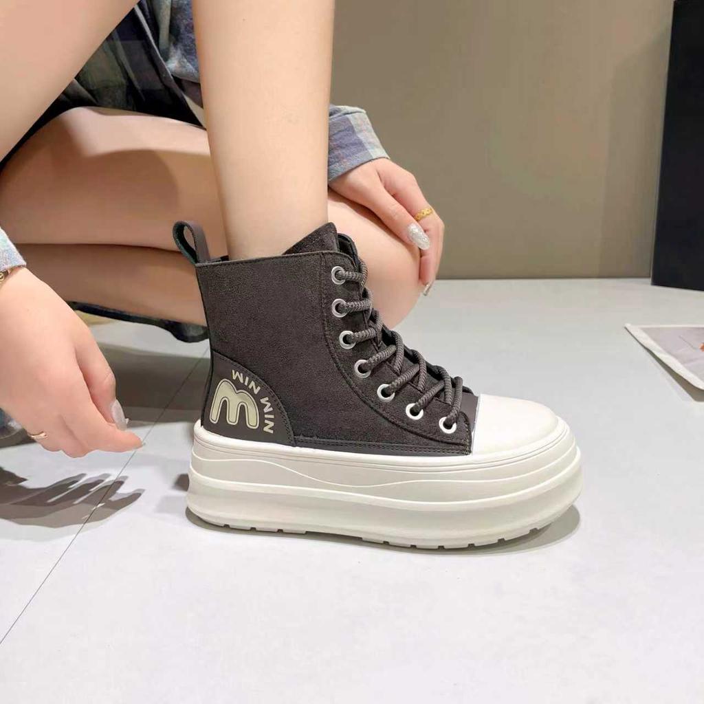 Retro Thick-soled Lace-up High-top Canvas Short Boots Women's 2025 New Fashion Versatile Casual Small Martin Boots
