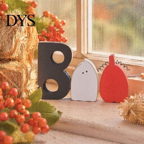 Seasonal Room Decor 3 Pcs Halloween Indoor Table Decoration, Cute Ghost Wooden Sign with Jute Rope, Rustic Ornaments Farmhouse BOO Block for