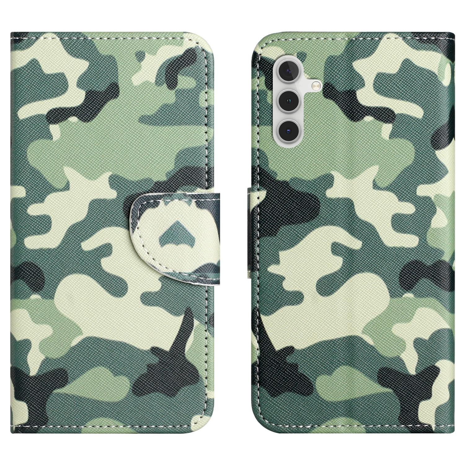 

For Samsung Galaxy A25 5G (Global) (161.0 x 76.5 x 8.3mm) Pattern Printing Leather Wallet Case Stand Cross Texture Phone Cover Camouflage
