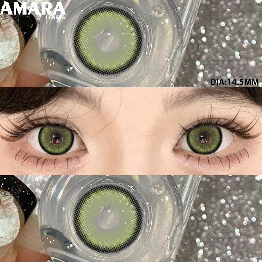 AMARA Fashion Colored Contact Lenses Brown Soft Lenses Beauty Lenses for BIG Eye Green Color Contact Eye Cosmetics Yearly Use