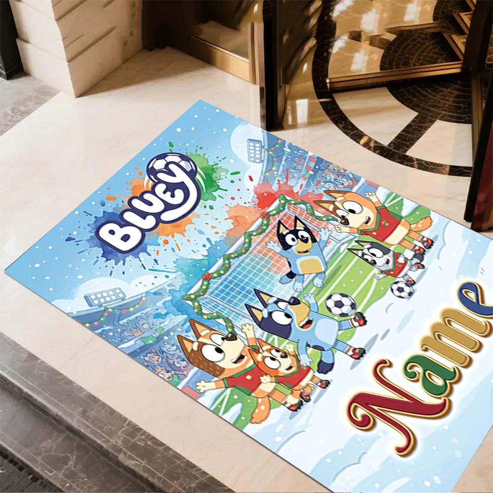Winter Soccer Fun Personalized Name Floor Rug Office Rug Suitable for Study room Hallway Dining Room Living Rooms Anti-slip Rug Decorate Offices