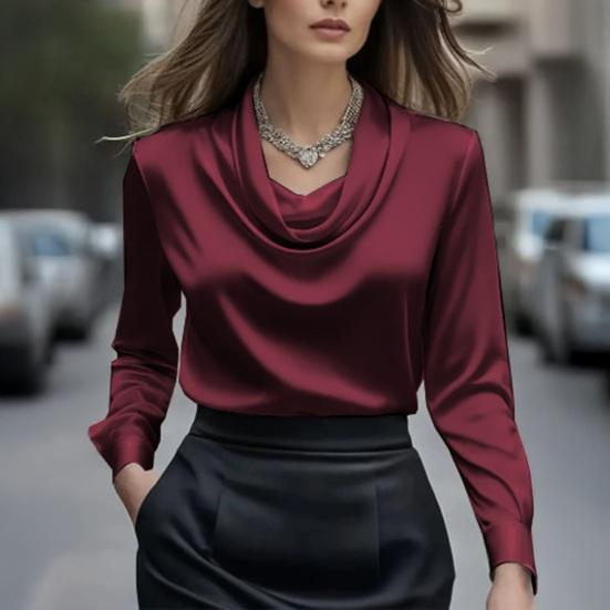 Women Shirt Swing Collar Long Sleeve Design Loose Fit Shirt Solid Color Versatile Office Lady Shirt Workwear