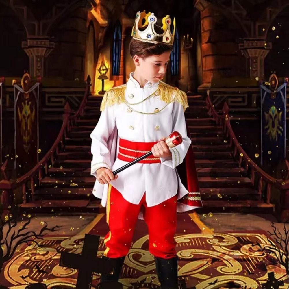 Role Playing Prince Cosplay Dress Suit King Prince Kid Crown Cane Party Costume  Children