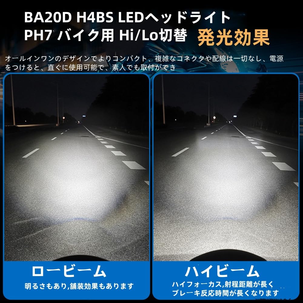 BA20D H4BS Motorcycle LED Headlight, High Brightness LED Chip, 6,500 K, White, HI/LO Switching,