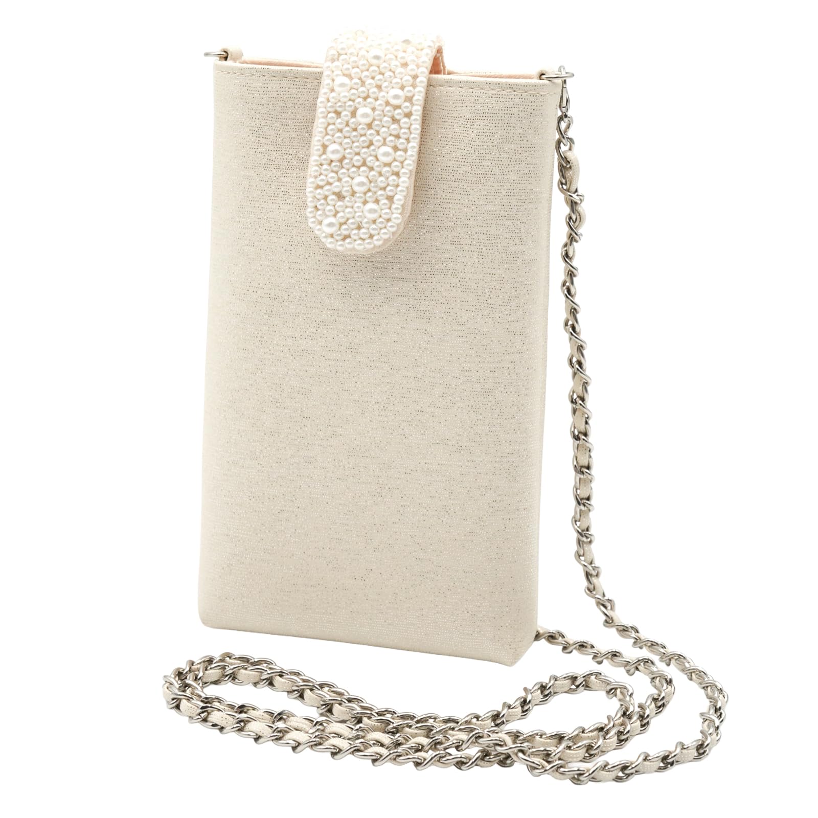 

Плекс Сумка-чехол на плечо для смартфона, Чехол-кармашек для смартфона, Вечерняя сумка для смартфона, С бисером, Цепочка с камнями, Сумка через плечо, Шампанское Золото