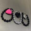 Korean Stylish Love Heart Pendant Beaded Phone Charm Strap Bracelet For iPhone Camera Accessories Bag Women Girl Hanging Cord