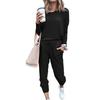 2 Pcs/Set Women Suit O Neck Solid Color Loose Simple Pants Suit for Daily Wear