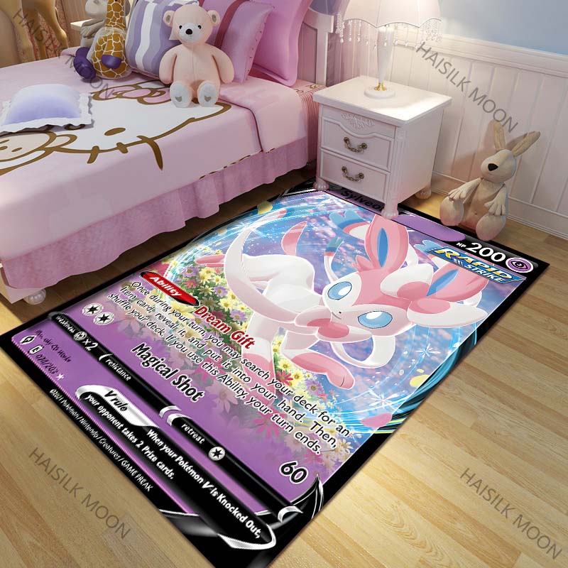 Next Day Shipping HD P0kemon Sylveon Cards Pattern Printed Carpet Living Room Bedroom Bedside Floor Mat Area Rug Home Decor Gift 40x60cm