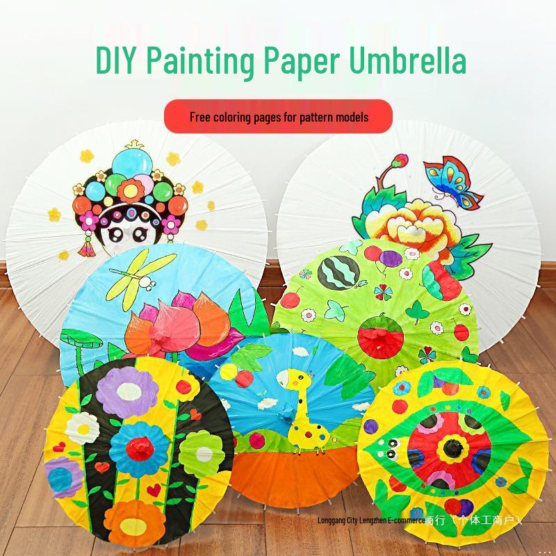Handmade Children's Oil Paper Umbrella - Chinese Intangible Cultural Heritage, Small Flower Pattern, Ancient Style, Graffiti Material