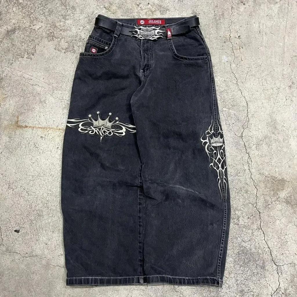 JNCO Jeans Vintage Hip Hop Loose Jeans Men's Gothic High Waist Wide Legs Pants Streetwear