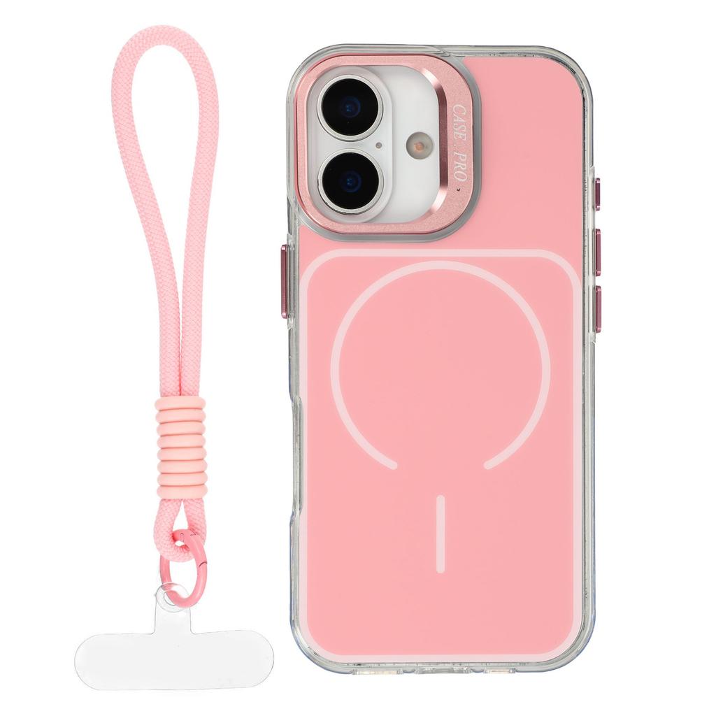 For iPhone 17 Case Compatible with MagSafe Lens Kickstand TPU Acrylic Phone Cover with Matching Hand Strap