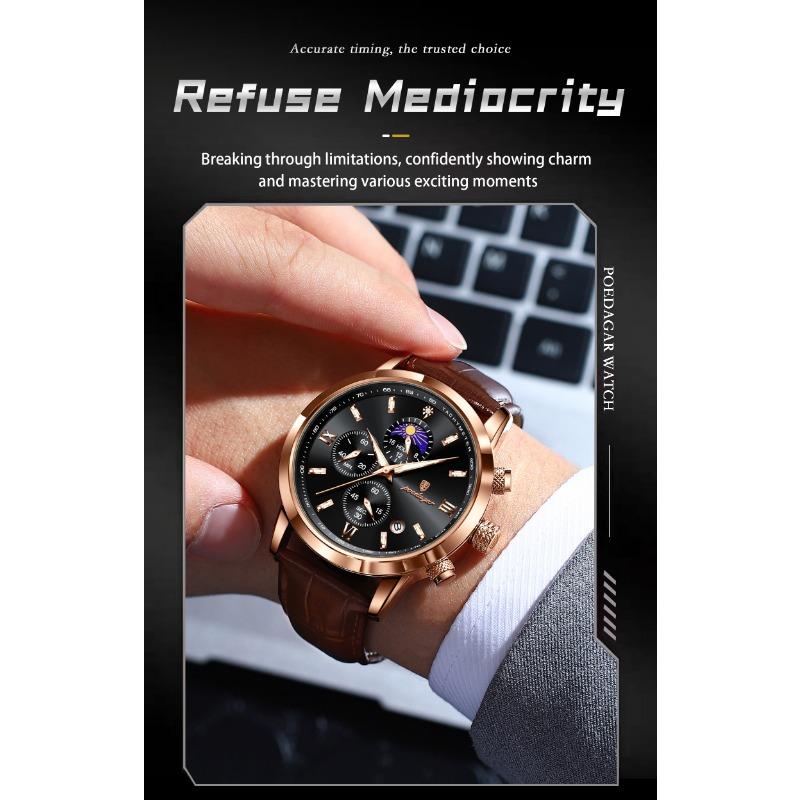 POEDAGAR Luxury Sports Watch for Men Waterproof Luminous Date Chronograph Wristwatch Leather Quartz Watches Reloj
