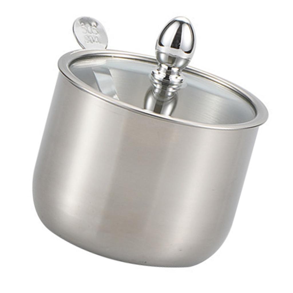 Stainless Steel Sugar Containers Gold/Silver 304 Stainless Steel Sugar Bowl Clear Lid Spoon Kitchen Condiment Pot