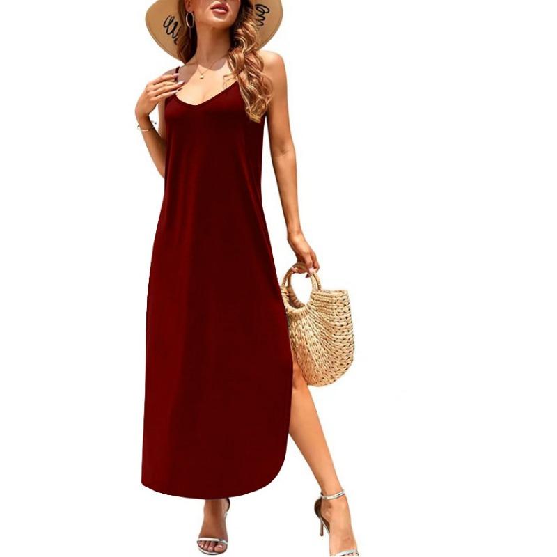 

YYFS Женская мода лето весна однотонный принт без рукавов V-образный вырез свободная талия повседневные платья XXXL