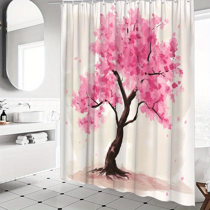 

1Pc Pink Blossom Tree Shower Curtain - Soft Impressionistic Design, Polyester, 70.8X70.8In, 12 Hooks, Washable & Durable W60H190(CM)-1 Pcs