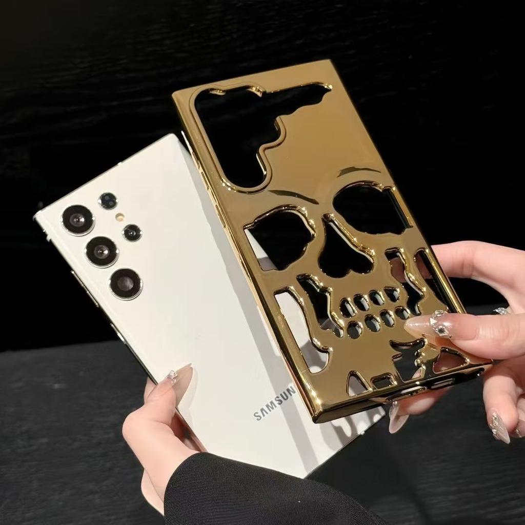 3D Matte Metallic Color Hollow Out Skull Hard Phone Case For Samsung Galaxy S23 S25 Ultra S23 S24 Plus Shockproof Cover