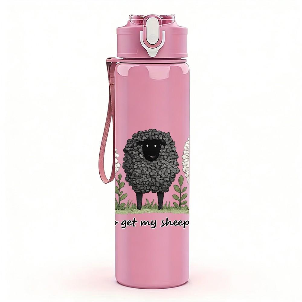1PC Three Sheep Slogan Quote Print 750ml Color Plastic Sports Water Bottle Leakproof Flip Straw Lid Suitable for Sports Office Home Use