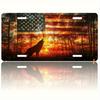 D Flat Pc Aluminum Plate Wolf In Rural America Flag Forest Scenery License Plate Cover Decoration Novelty Car Accessory