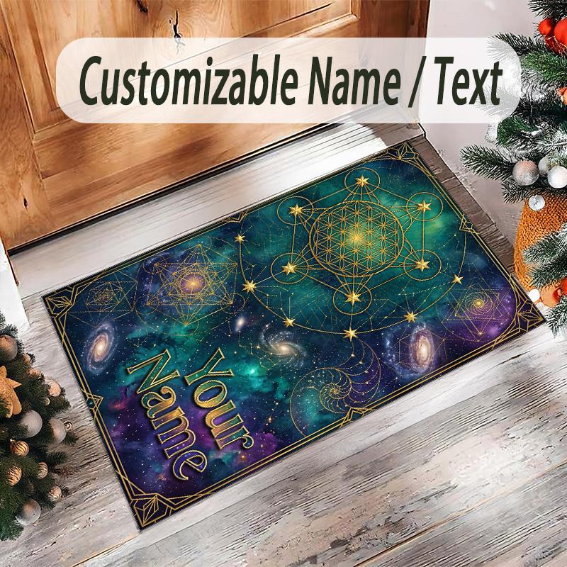 Kosmisches Thema Kristall Samt Boden Teppich Personalisierter Benutzerdefinierter Name Text Warmer Teppich Heimdekoration