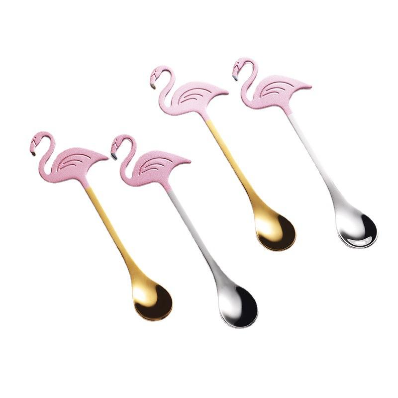 304 stainless steel flamingo shape coffee stirring spoon titanium coated paint creative spoon gift western food