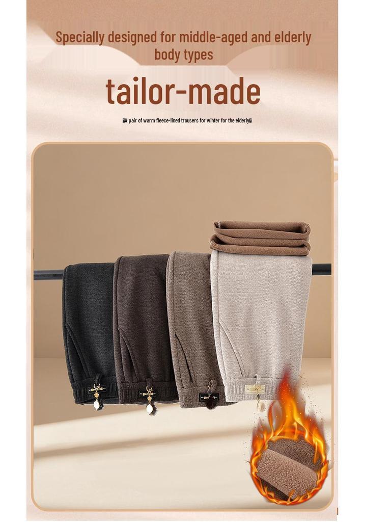Mom’s Fleece-Lined Straight-Leg Winter Trousers for Middle-Aged & Elderly Women