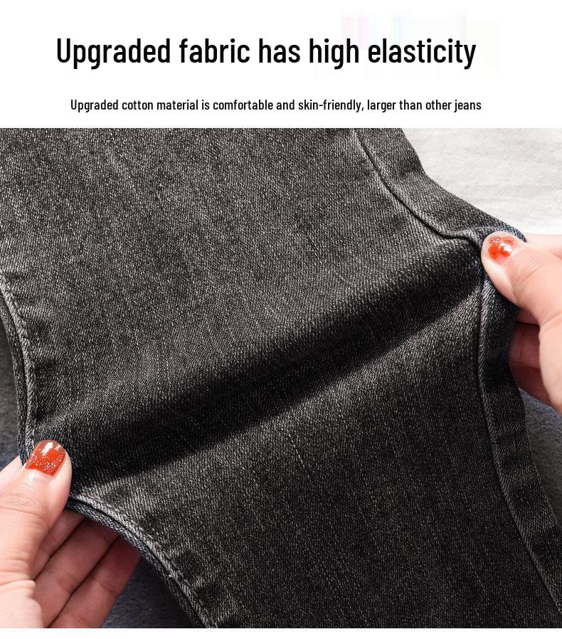 High-Waisted Elastic Denim Jeans for Women - Slimming, Velvet-Lined, Cropped Pencil Pants for Autumn/Winter 2021