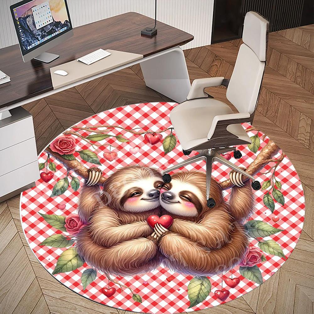 1PC Sloths Love Office Round Area Rug, Under Office Chairs Bedroom Living Room Home Decor,Carpet for Office, -1110267