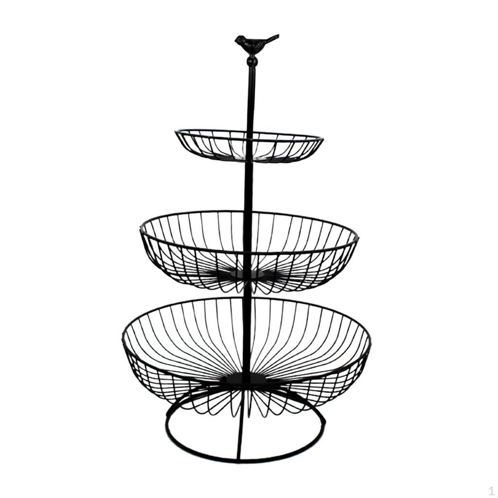 3 Layer Vegetable Fruit Wire Basket Stand Detachable Tray Height 48cm Multipurpose Snacks Organizer