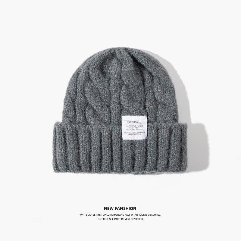 Large board wool hat, versatile for men and women, student ear protection, warm, loose twist knitted hat, small cold hat