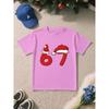 European sizes Merry Christmas! Stylish And Unique Short-Sleeve Top for Boys Featuring a '67' Pattern with Cartoon Prints