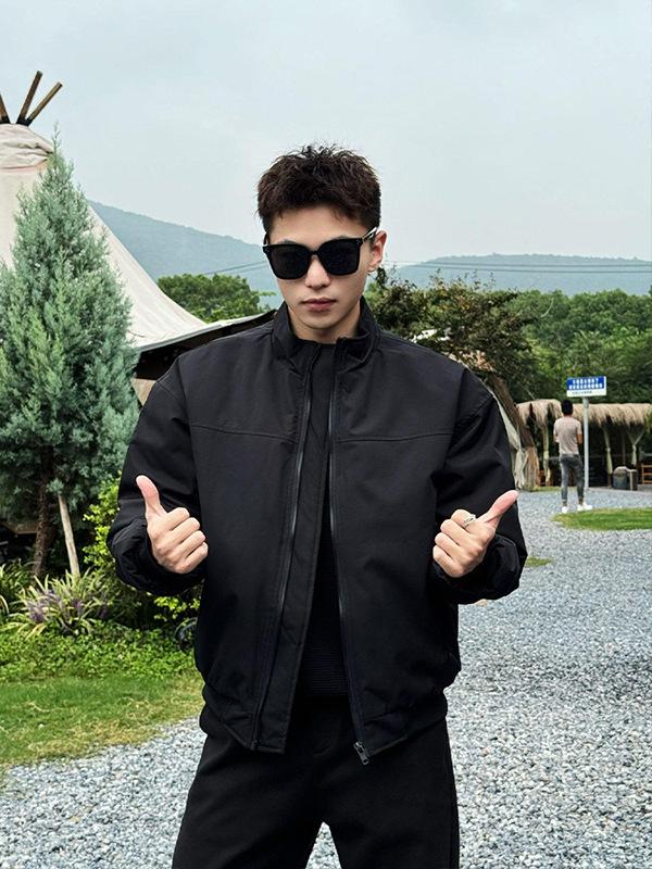 Men's American Style Winter Pilot Jacket: Stand Collar, Short, Loose, Casual Workwear, Padded Flight Jacket