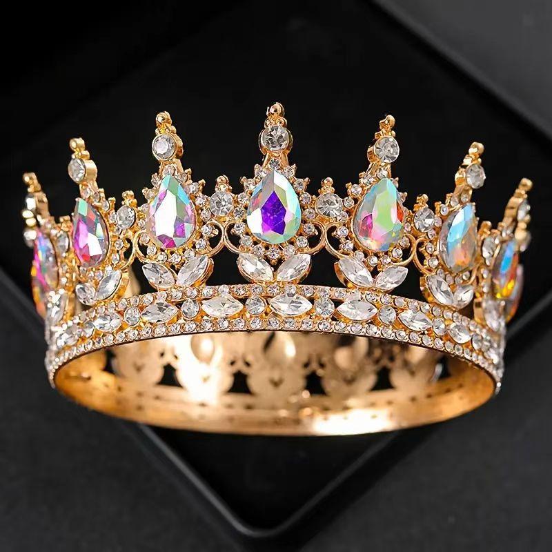 Full Round Crown Headwear Colorful Baroque Retro Full Diamond Jewelry Wedding Dress Accessories Crown Bride's Crown