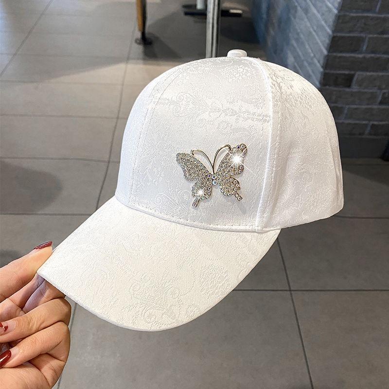 

Ladies Summer New Versatile Cap Rhinestone Butterfly Sweat Absorbing Sunscreen Sun Hat Fashion Versatile Baseball Cap Breathable 56-60CM білий