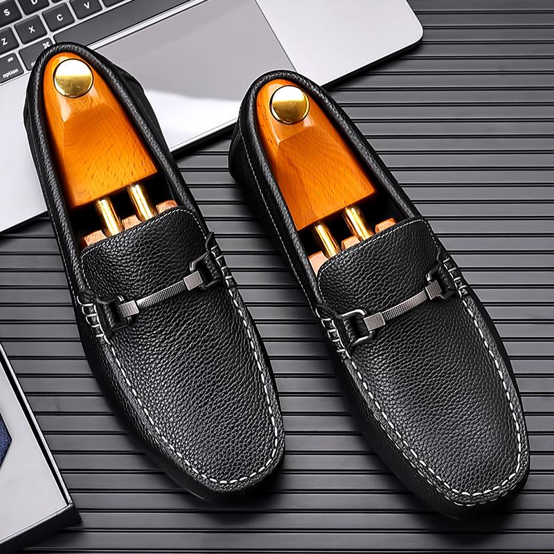 Fashion 2024 Genuine Leather Casual Shoes Italian Mens Loafers Moccasins Breathable Slip on Male Driving Shoes Daily Office Formal Shoes