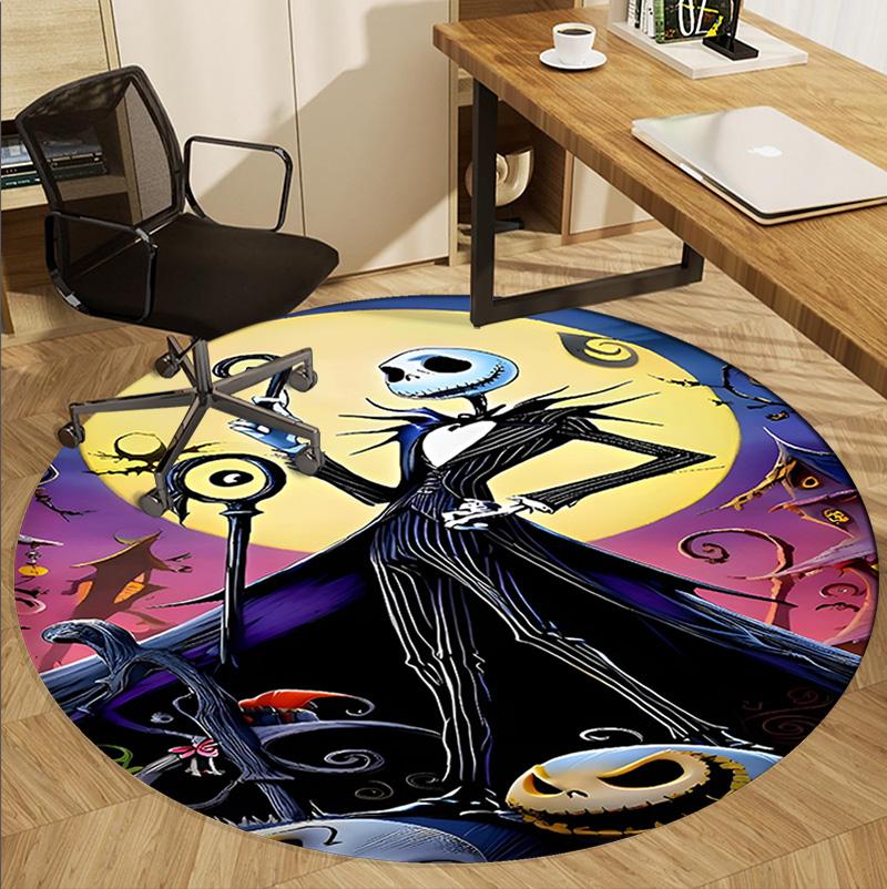 The Nightmare Before Christmas Pattern Round Rug, Indoor/Outdoor Mat, for Picnic, Gameroom, Bedroom, Office, Living Room, Home Decor Carpet, Birthday 