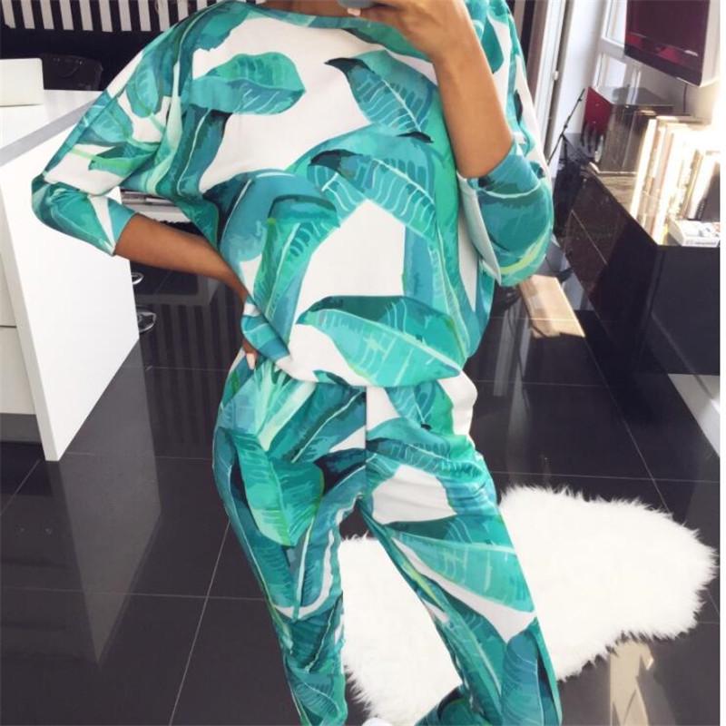 Women Pajama Sets Floral Print Long Sleeve Top Pants Sleepwear Lounge Suits